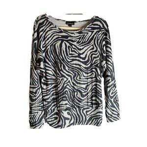 fortune ivy top black animal print Zebra long Sleeve knit Buttons size M